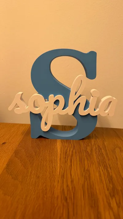 Gepersonaliseerde naamdecoratie met grote beginletter (Licht grijs, (Indigo) Paars)