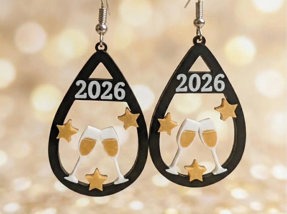 Cheers 2026 – Champagne oorbellen (Goud)